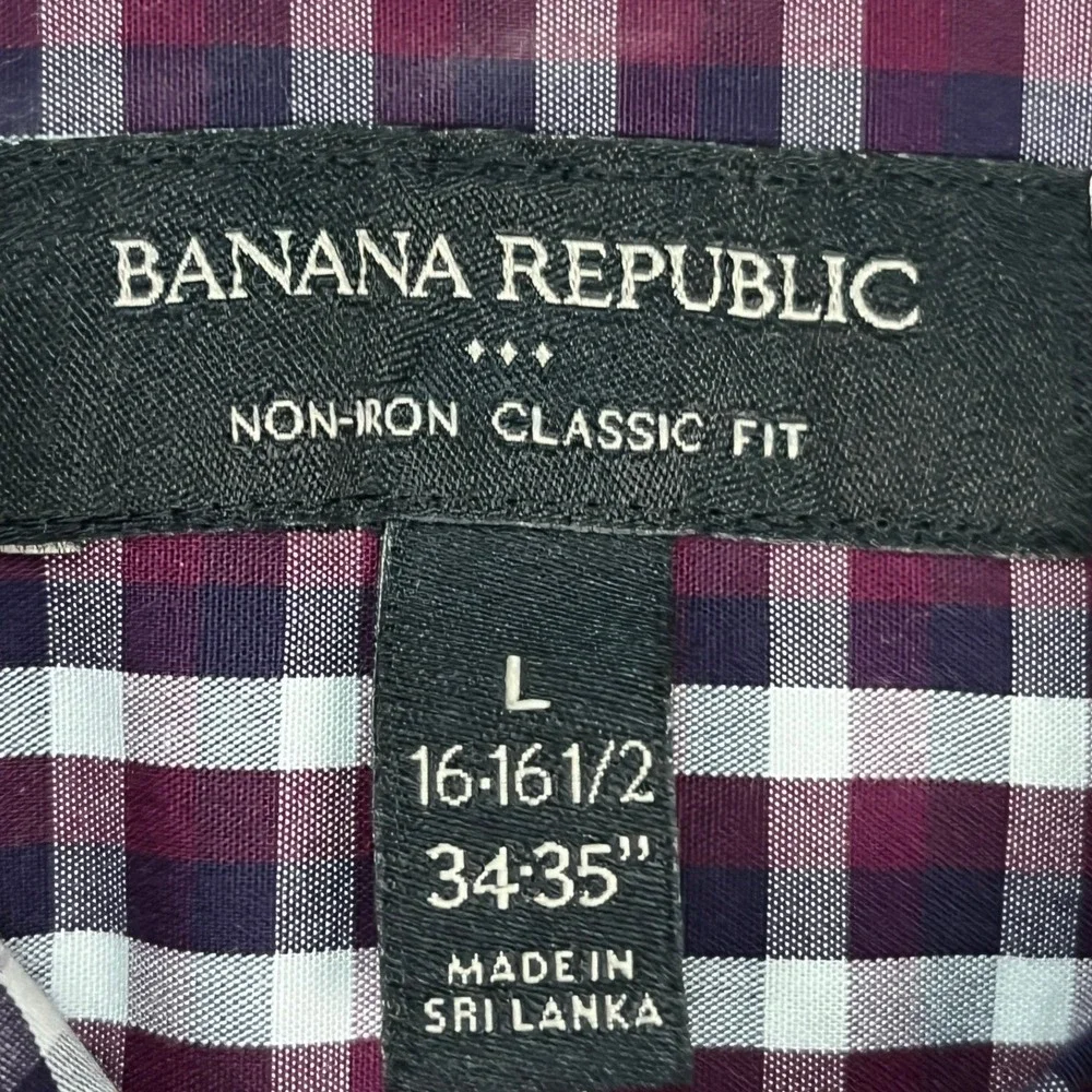Banana Republic Button Down Shirt Mens Large Burgundy Gingham Check Long Sleeve‎